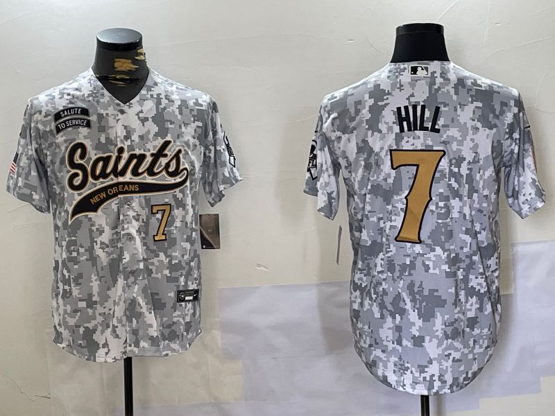 Men New Orleans Saints #7 Hill Nike Arctic Camo 2024 Salute to Service Limited NFL Jersey style 6